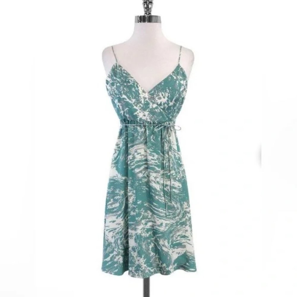 Tibi Blue/Green Spaghetti Strap Wrap Front Dress
